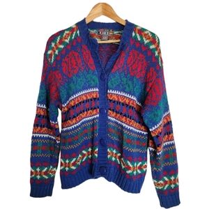 Vintage 80s bold print cardigan sweater